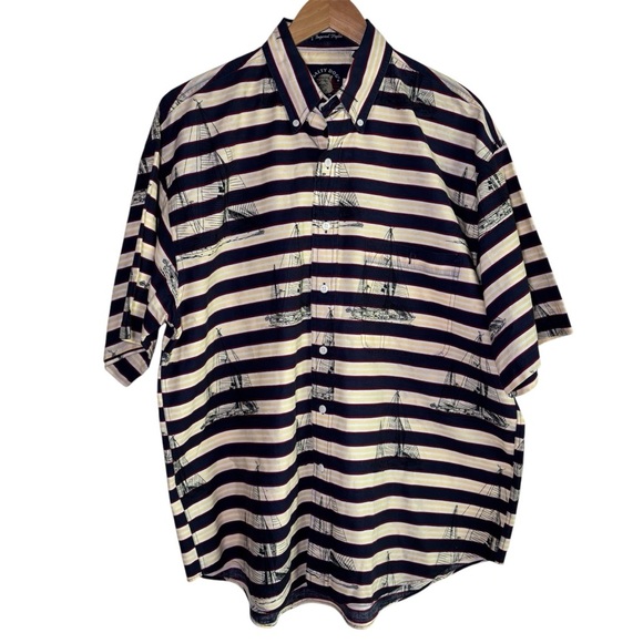Gant Shirt Mens Large Blue Striped Button Down Sailor Imperial Poplin Salty Dog - Picture 1 of 13